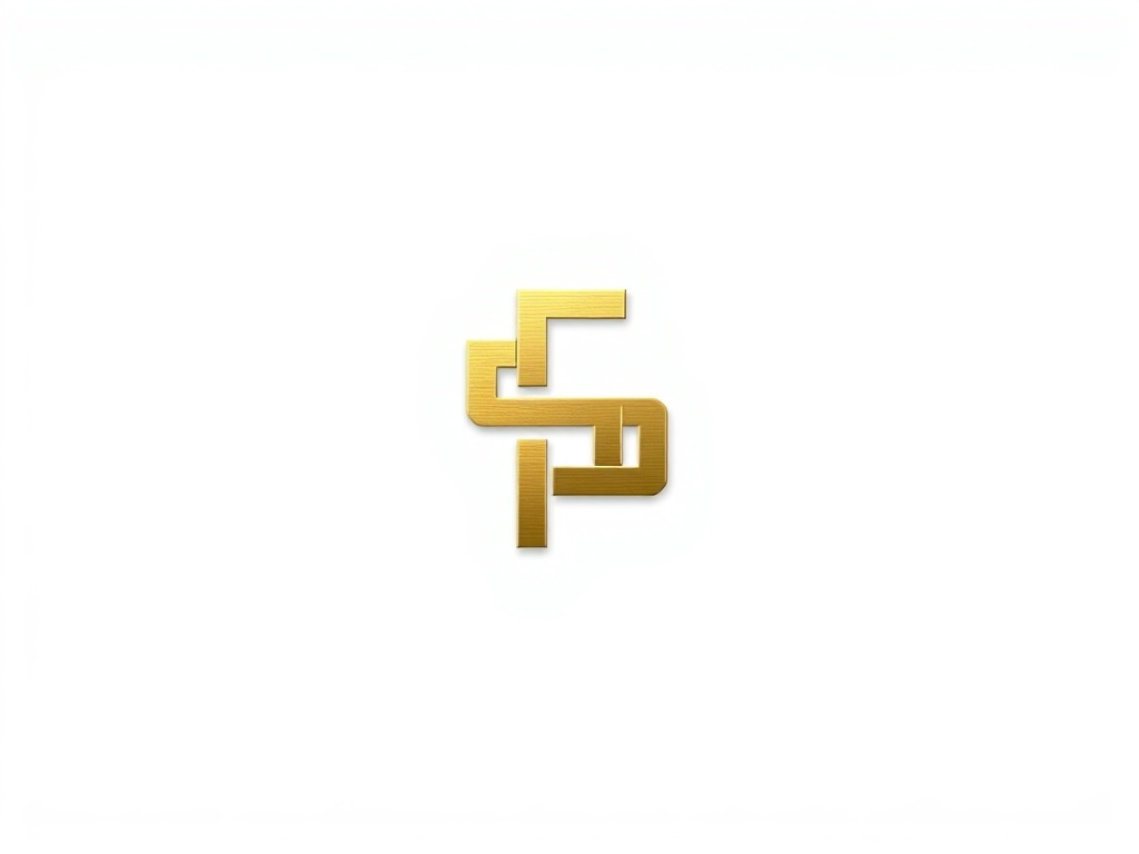 Minimalist monogram of two letters intertwined in geometric sans-serif, brushed gold metallic finish, pure white background, 8k